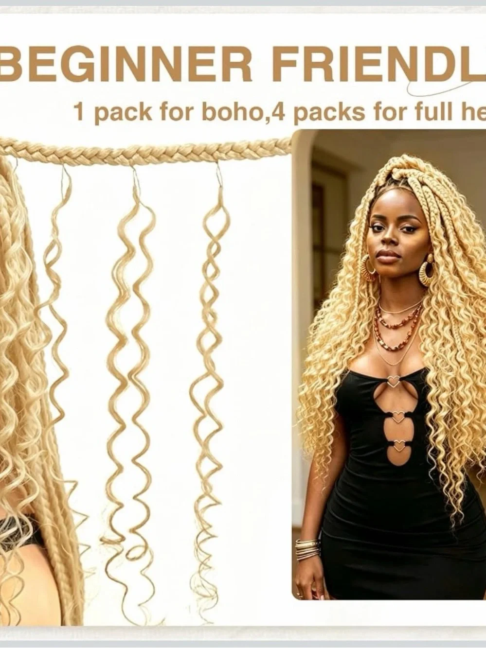 Dressmaker 18 inch Deep Wave Human Crochet HairExtensions – Golden Blonde